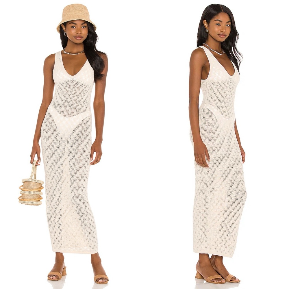 Lovers + Friends Cream Sheath Maxi Dress V-Neck Sleeveless Resort Wear